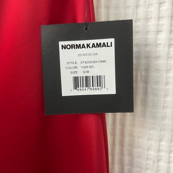 NWT Norma Kamali Deep Drape Neck Gown in Tiger Red - Picture 7 of 14